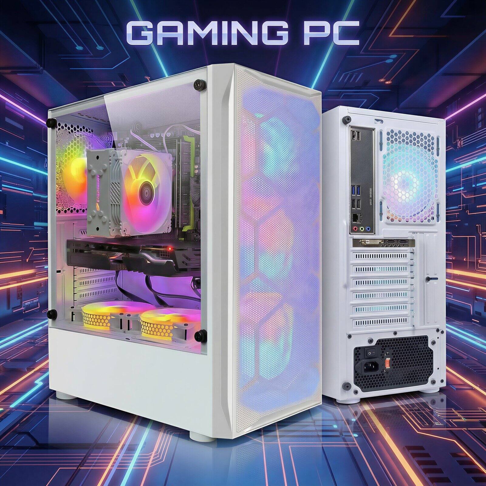 Left. STGAubron - STGAubron Gaming PC Desktop Computer, Intel Xeon E5 up to 3.3Ghz, Radeon RX 590 8G, 32G RAM, 1TB SSD, USB WiFi 6, Win11H - White.