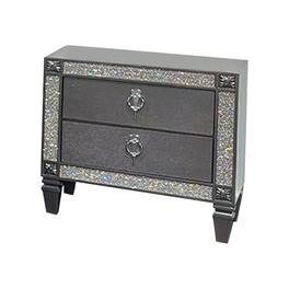Manhattan Lane - Laine Nightstand, 2 Drawers, Crystal Like Acrylic Trim, Solid Wood - Gray, Nickel