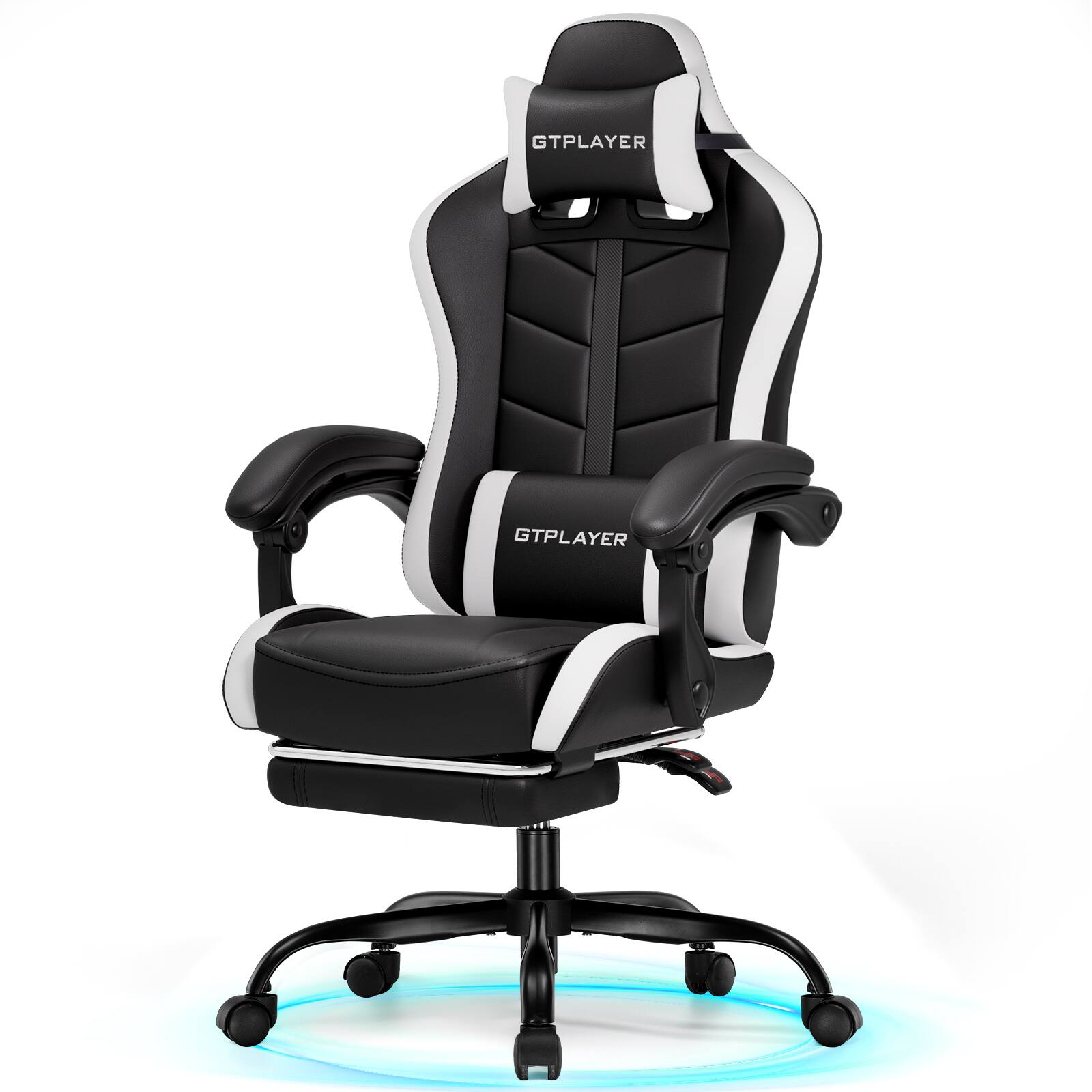 GTPlayer - Gaming Chair with Footrest Ergonomic Computer Chair - White