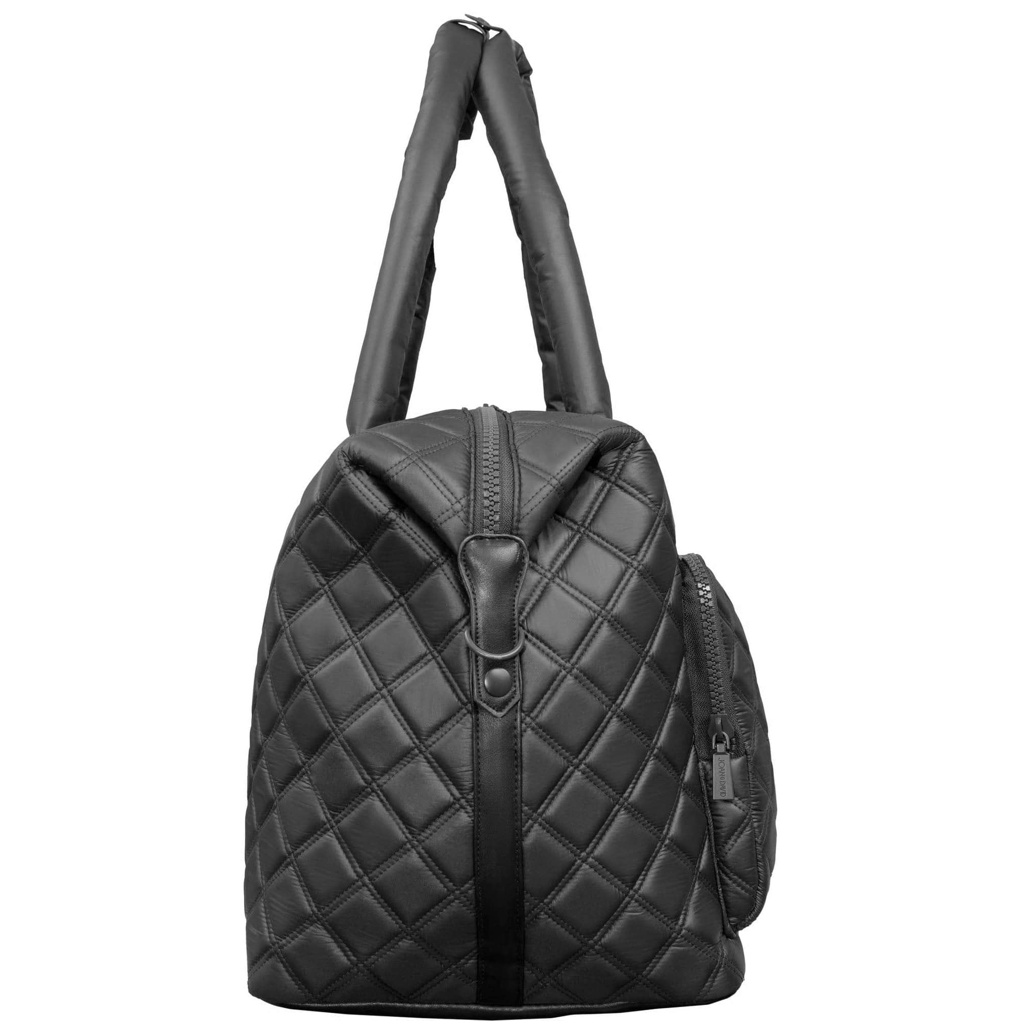 Left. Joan & David - Joan & David 22-Inch Diamond-Quilted Parachute Nylon 3-Pocket Duffel, Dark Taupe - 351-DARK TAUPE.