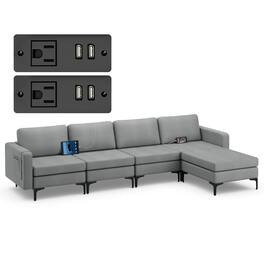 Costway - Modular L-shaped Sectional Sofa w/ Reversible Chaise & 4 USB Ports - Dark Gray