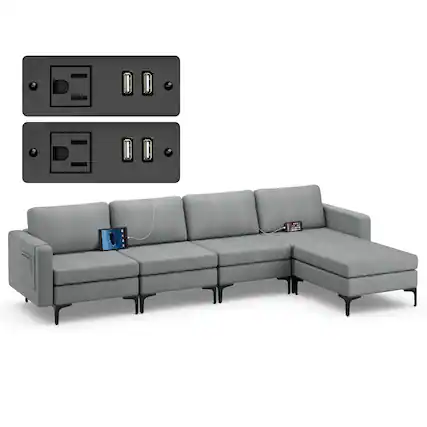 Front. Costway - Costway Modular L-shaped Sectional Sofa w/ Reversible Chaise & 4 USB Ports - Dark Grey.