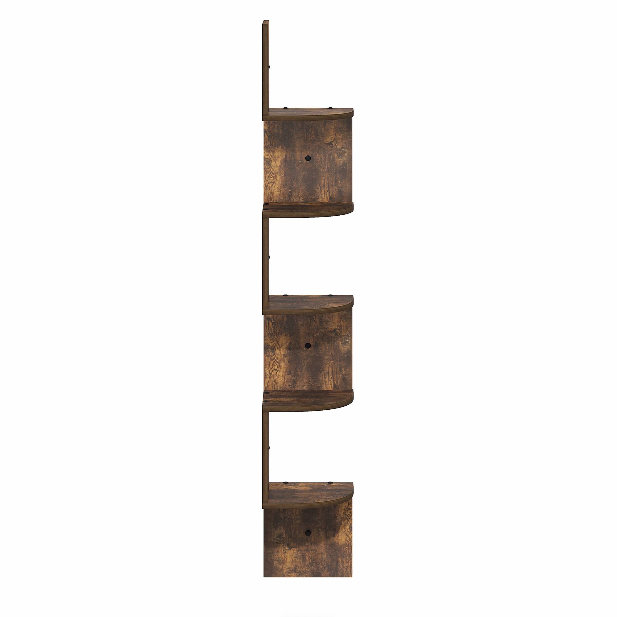 Alt View 5. Furinno - ROSSI Floating Book Shelves for Wall, 5-Tier Zigzag Corner Shelf Wall Mounted, Radial Corner Floating Shelf - Amber Pine.