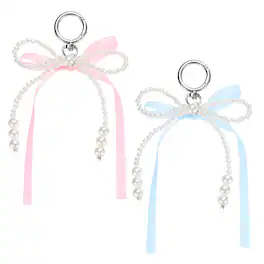 Unique Bargains - Pearl Bow Keychain 15mm Y2K Aesthetic Pearl Bowknot Ribbon Keyring, Cute Bag Charm for Tote Bags Purse - Pink, Blue