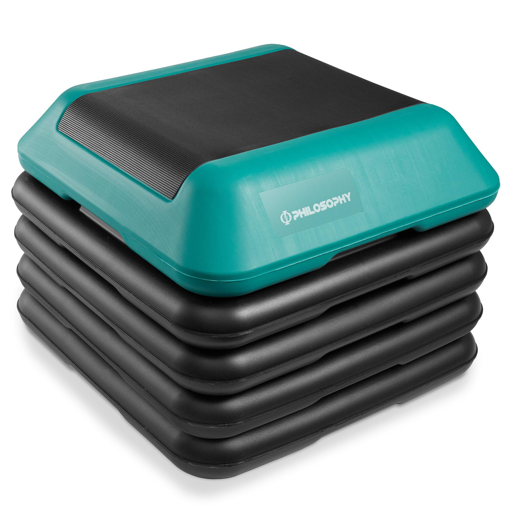 Front. Philosophy Gym - Aerobic Exercise Adjustable High Step Platform with 4 Risers - Green.