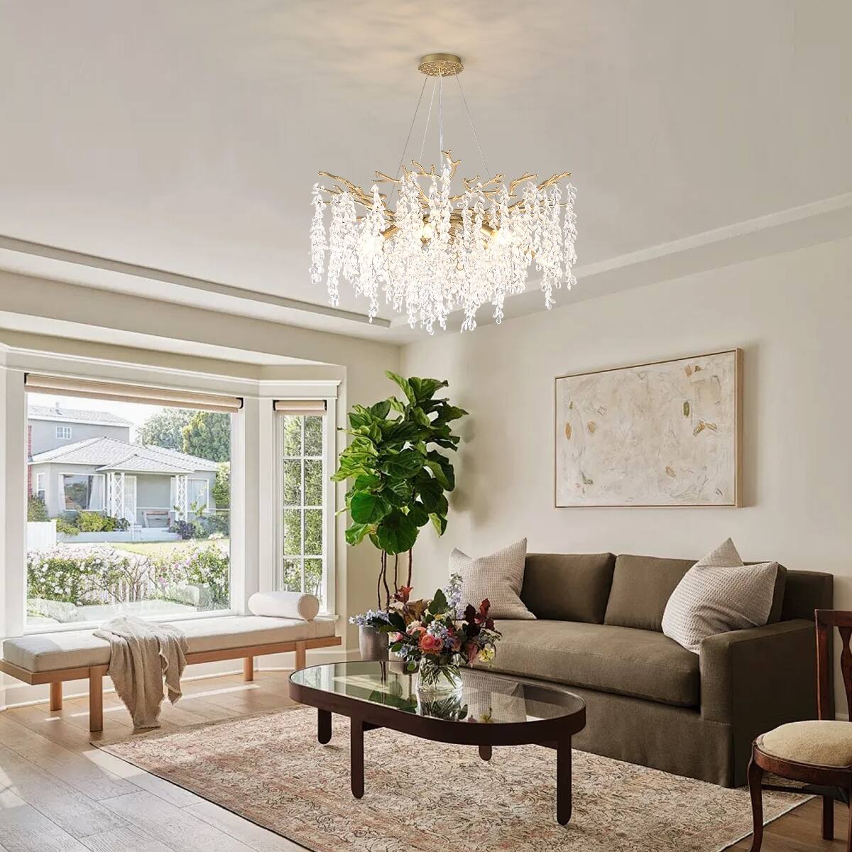 Alt View 7. Loheer - Loheer 10-Light Crystal Chandelier Gold Modern Farmhouse Ceiling Light for Dining Room or Kitchen Island.