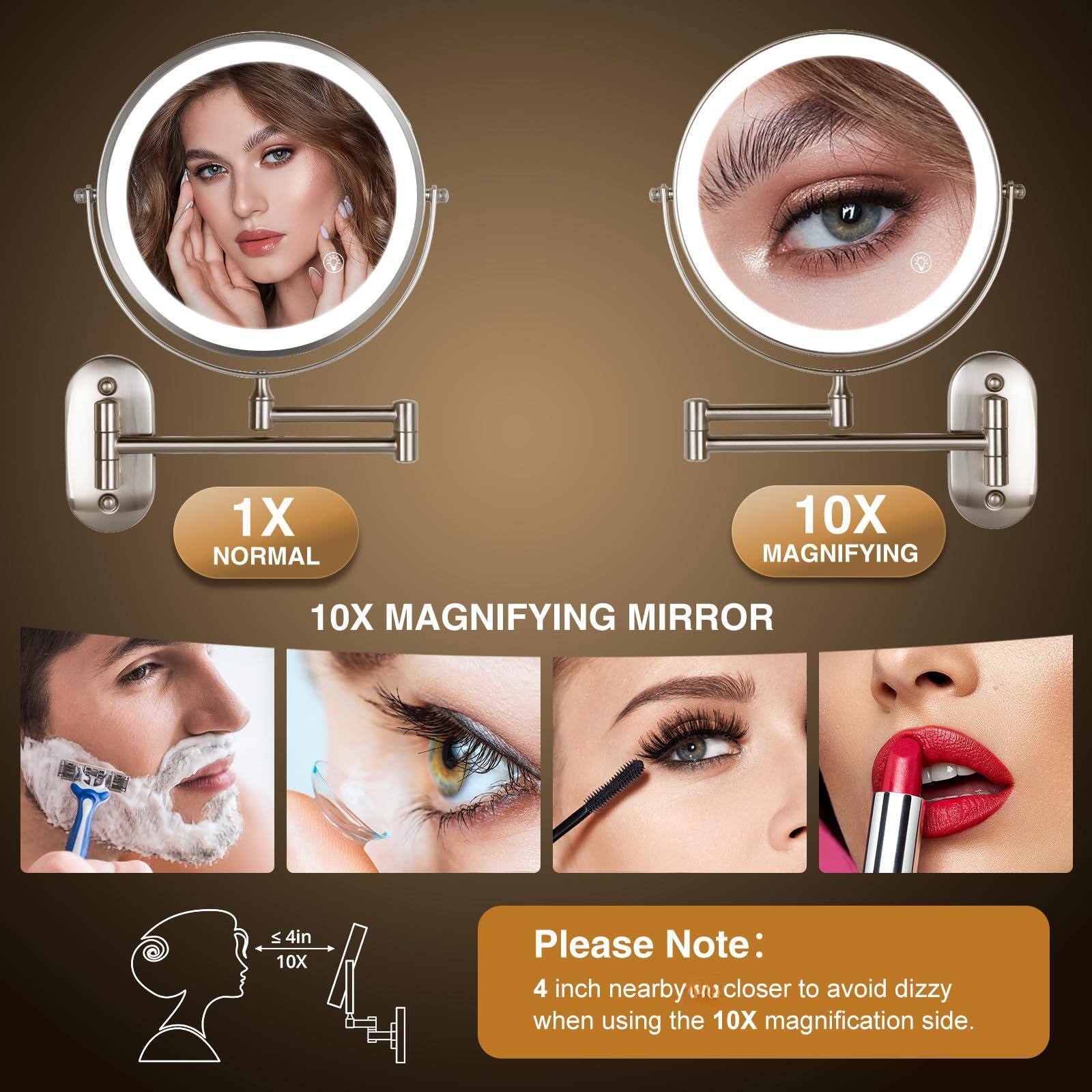 Alt View 2. Cedar Assembly - Mirror LED Lighted Magnifying Rechargeable Vanity Makeup Multi-Color Double-Sided Dimmable - Brush Black-20X.