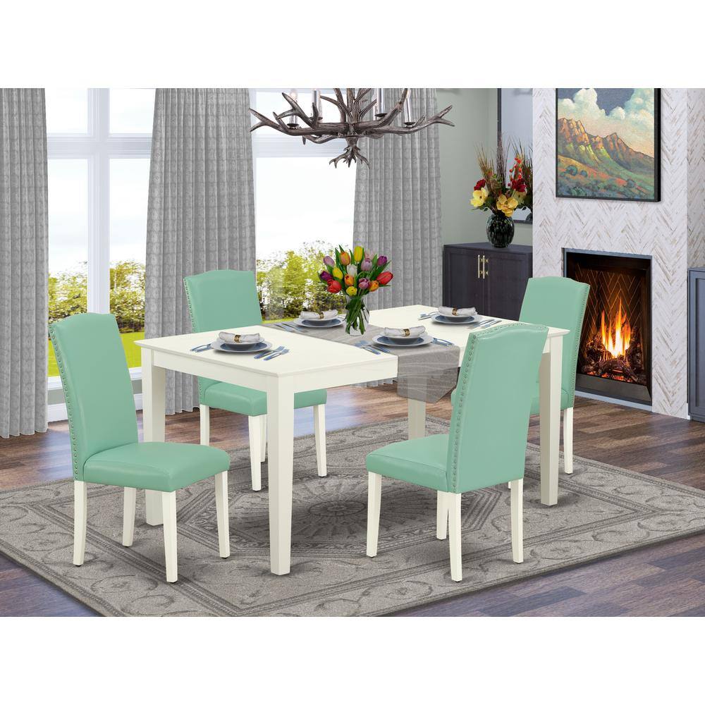 Left. East West Furniture - Dining Room Set Linen White - Brown.