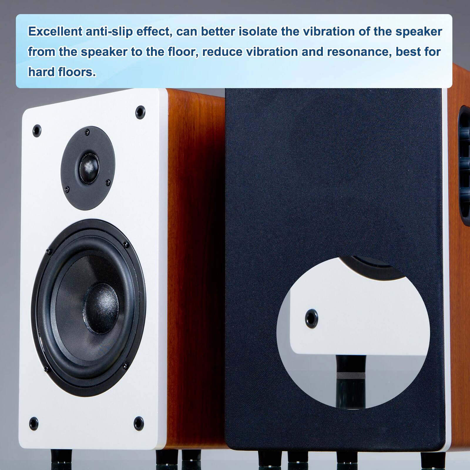 Excellent anti-slip effect, can better isolate the vibration of the speaker from the speaker to the floor, reduce vibration and resonance, best for hard floors.