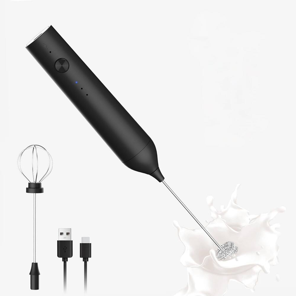 Front. ACJPR - Rechargeable Milk Frother – 3 Speeds, Whisk Attachments, Black (No Stand) - Black.