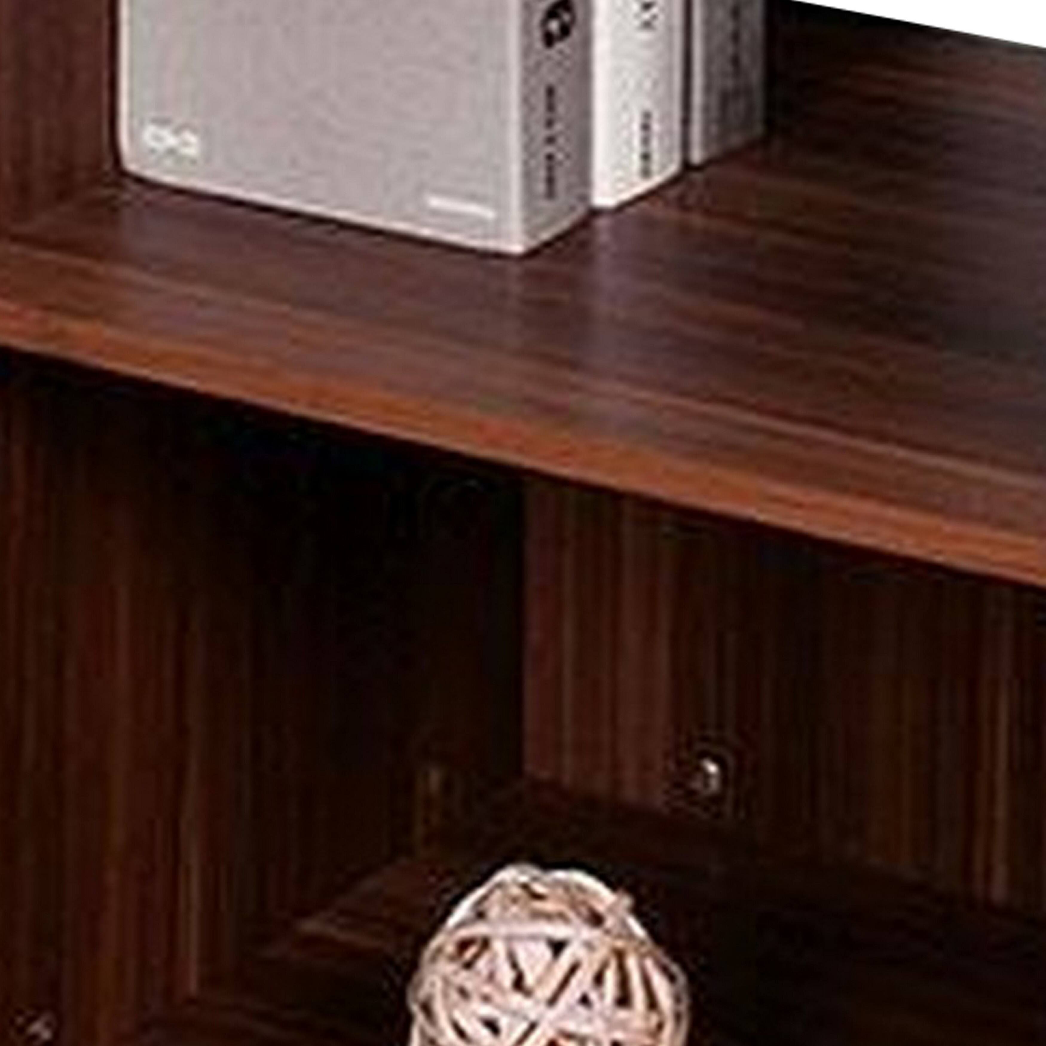 Alt View 1. Manhattan Lane - Bere 47 Inch Sofa Table with Black Glass Top, Open Shelves, Brown Wood - Brown, Black.