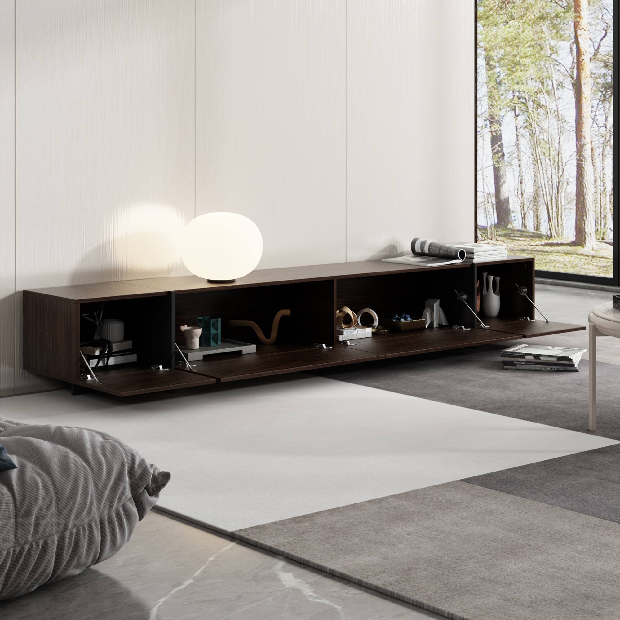 Back. Famapy - Famapy Modern TV Stand, UP to 80" Spacious Storage Media Console for Living Room - Brown.