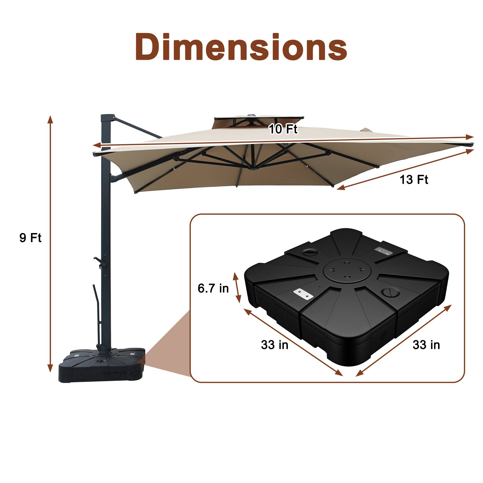 Dimensions: 10 Ft, 13 Ft, 9 Ft, 6.7 in, 33 in, 33 in