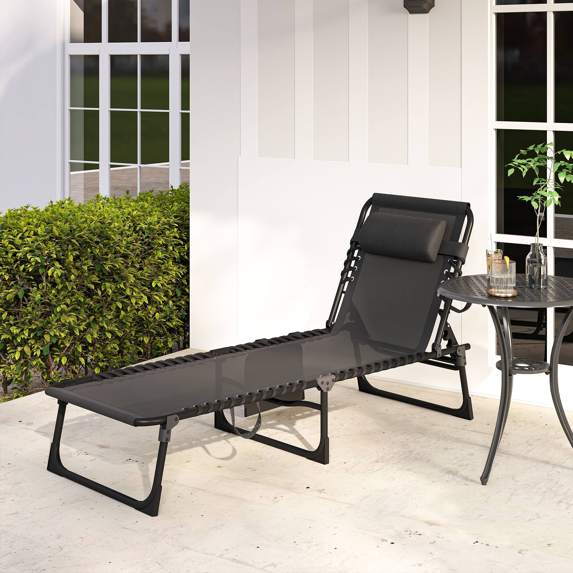 Alt View 7. Outsunny - Reclining Chaise Lounge Chair, Portable Sun Lounger, Folding Camping Cot with Adjustable Backrest and Removable Pillow - Black.
