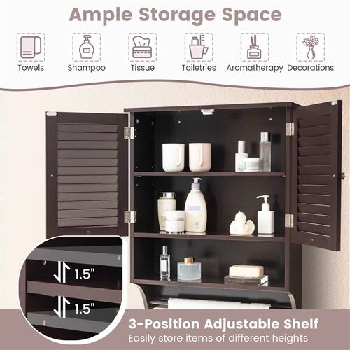 Ample Storage Space  
Towels, Shampoo, Tissue, Toiletries, Aromatherapy, Decorations  

1L, 1.5"  
1L, 1.5"  

3-Position Adjustable Shelf  
Easily store items of different heights