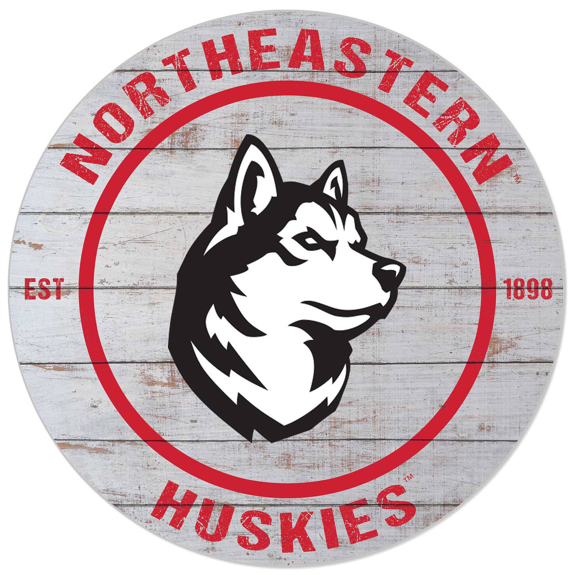 White Northeastern Huskies 20'' x 20'' Indoor/Outdoor Weathered Circle Sign