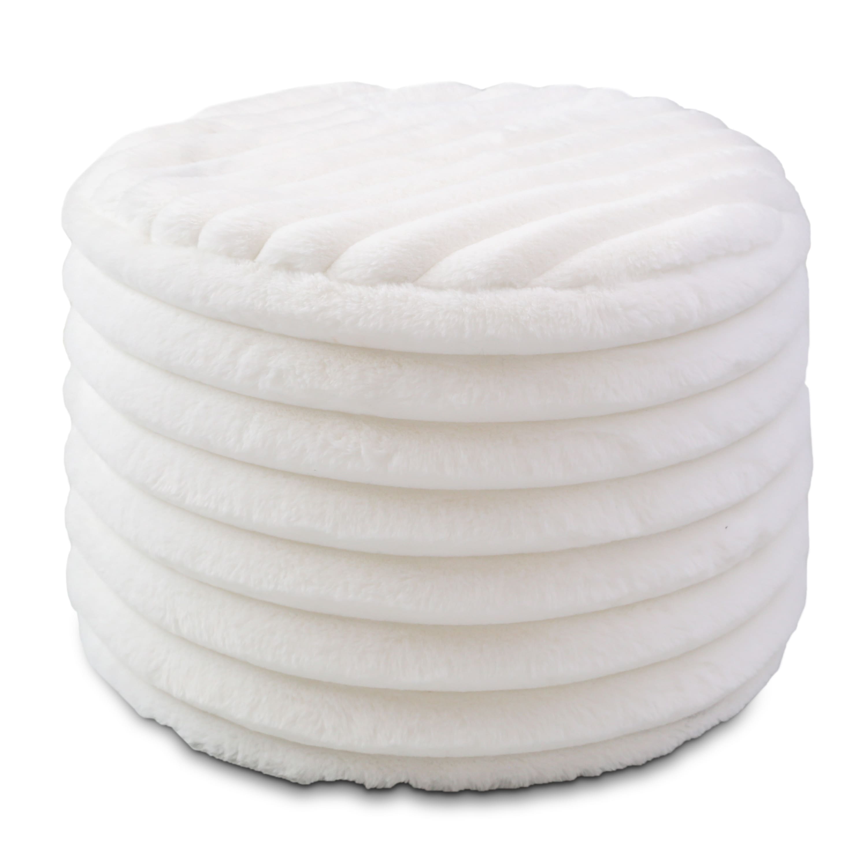Jaxx - Paran Accent Pouf - Fluffy Faux Fur Ottoman for Modern Interior Design, Regular, Ivory - Plush Fur Ivory