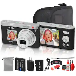 Minolta - MNZ6E Dual Screen Digital Camera (Black), 64MP Digital Camera, 4K UHD Video, 6x Optical Zoom, Dual LCD Screens,