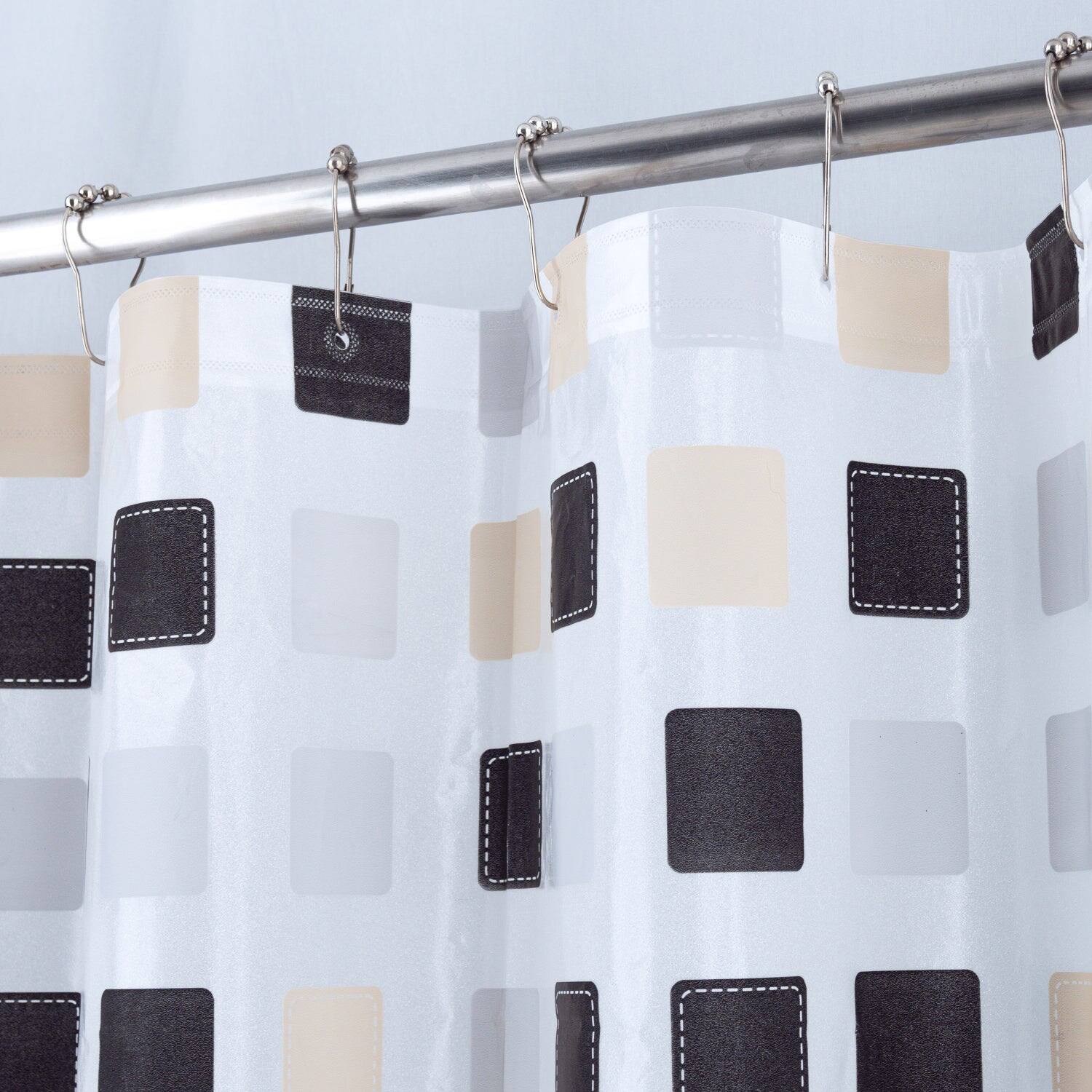 Left. RT Designers Collection - RT Designers Collection 90GSM Peva Glit Printed Tiles Shower Curtain 70" x 72" Tan - Tan.