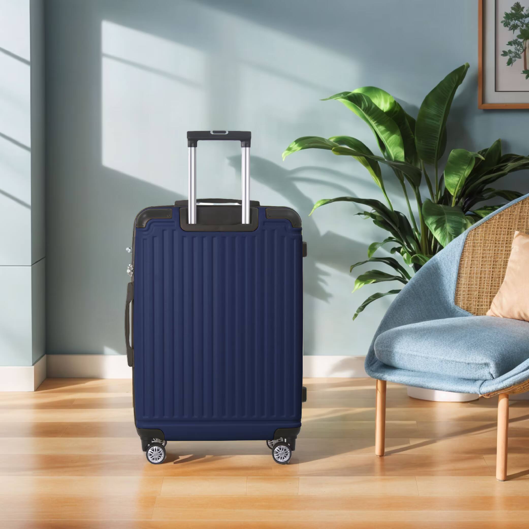 Alt View 5. Bestier - 3-Piece ABS Hardshell Luggage Set (20”/24”/28”) with TSA Lock, Silent Spinner Wheels & Telescopic Handle - Blue.