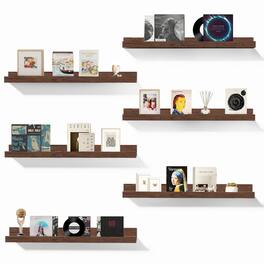 BOMEDA - 6 Pack 24 in Floating Shelves Picture Ledge, Wall Mounted Shelves for Living Room, Bedroom & Nursery Storage Display - Walnut-like