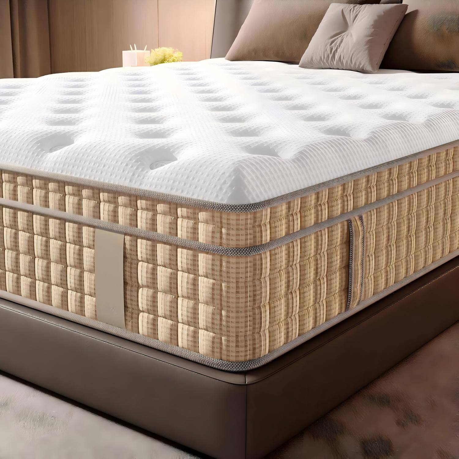 Alt View 1. Ecooso - 14" King Hybrid Mattress, Firm, 7-Zone Support, Extra Lumbar & Shoulder Support, Bed in a Box - Beige+White.