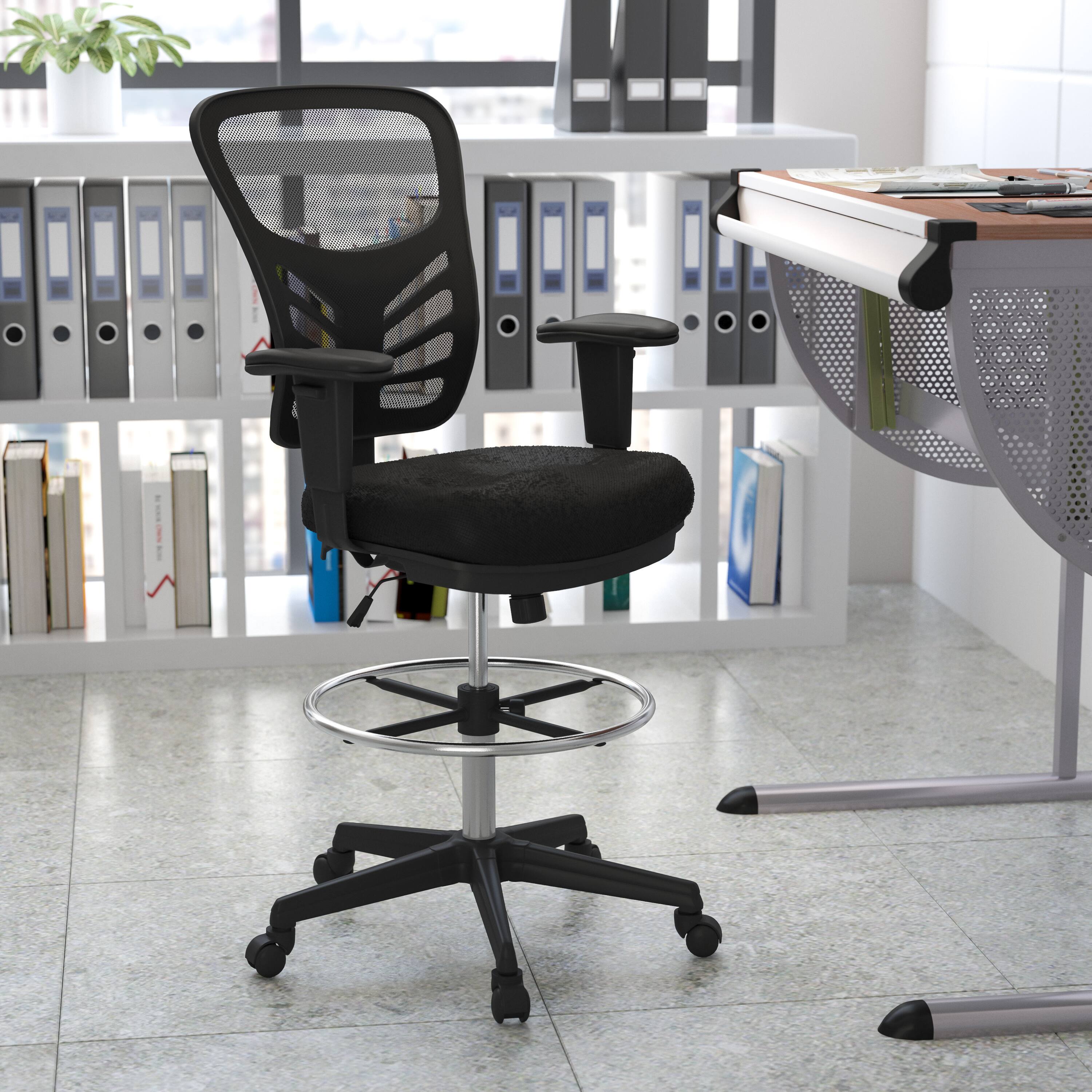 Alt View 1. Emma + Oliver - Mid-Back Mesh Adjustable Ergonomic Drafting Chair, Task Chair - Black Mesh/Black Frame.