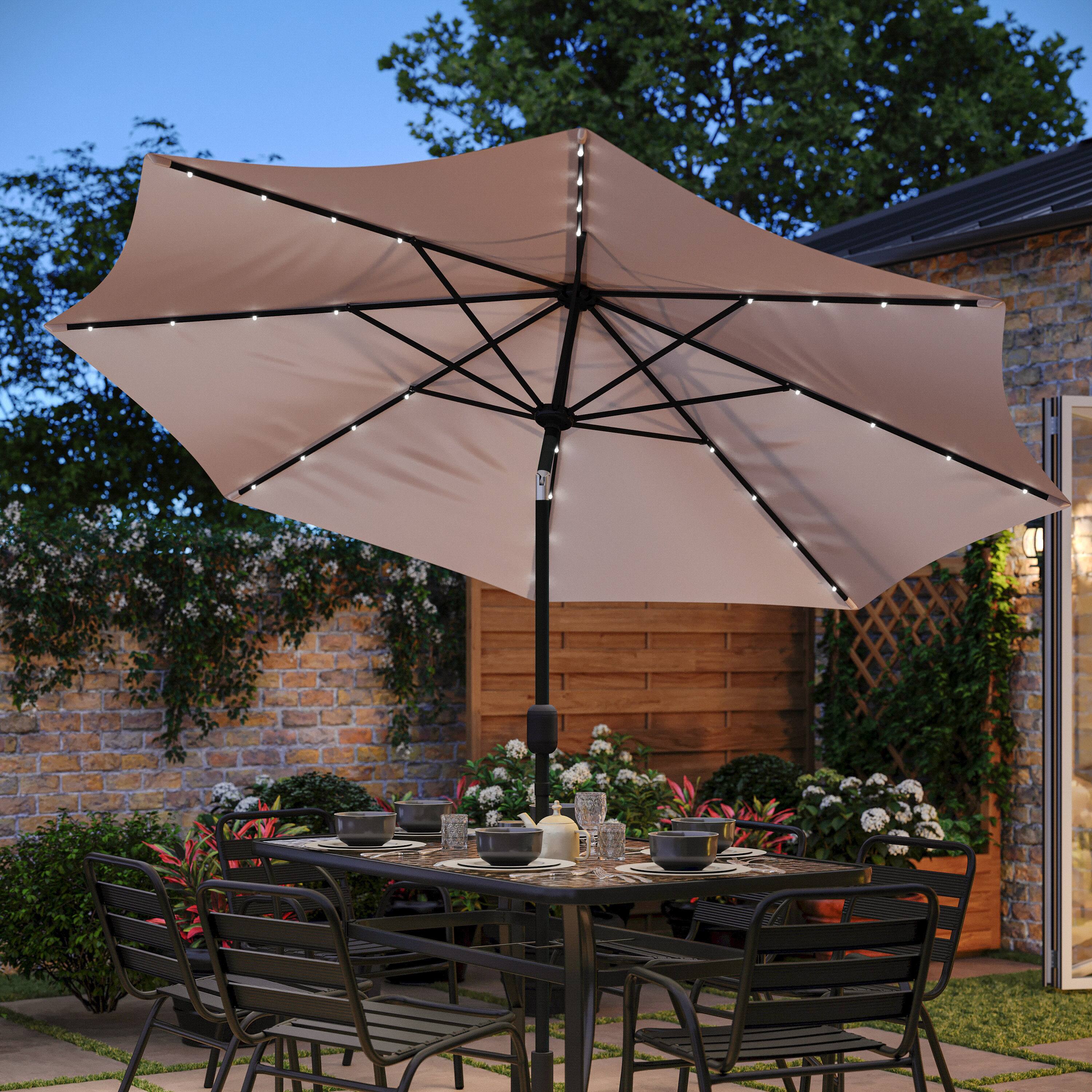 Alt View 2. Flash Furniture - Montego Commercial Grade 9 FT Round Umbrella with 32 Solar LED Lights and Crank and Tilt Functionality in Tan - Tan.