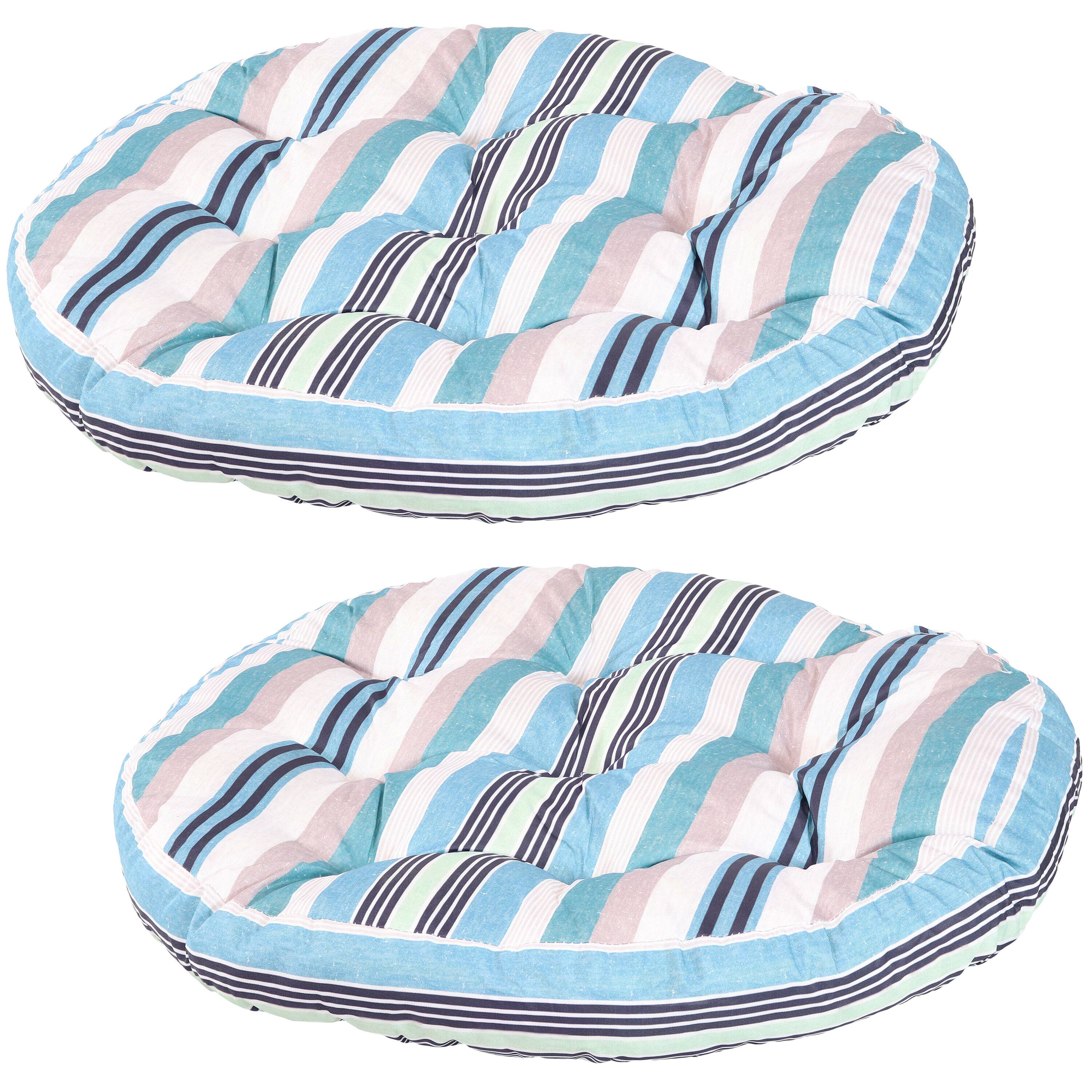 Sunnydaze - Outdoor Round Polyester Floor Cushion - Set of 2 - Seaside Stripes