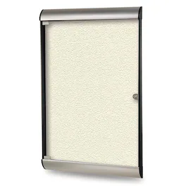 Ghent - 42⅛"x27¾" 1-Dr Silhouette Encl Bulletin Bd, Satin/Blk Fr, Vinyl Fabric - Ivory