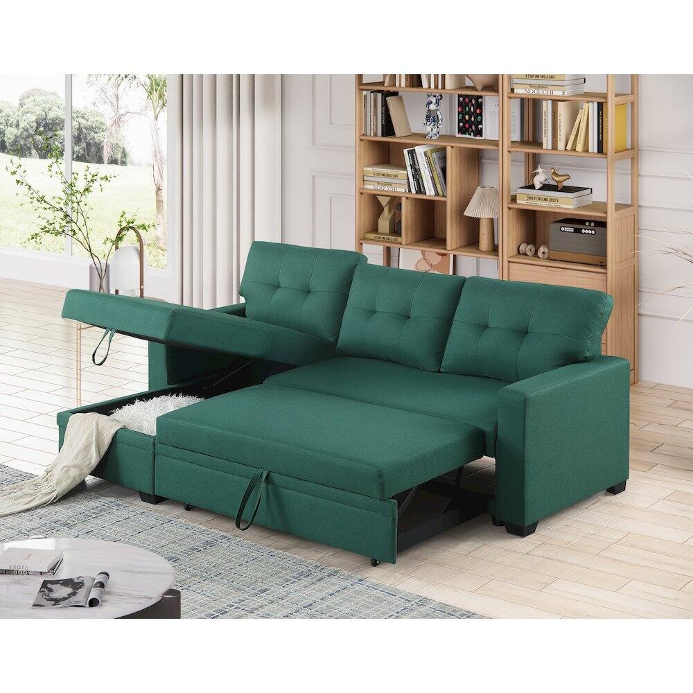 Alt View 2. Devion Furniture - Devion Furniture Polyester Fabric Reversible Sleeper Sectional Sofa-Green - Green.