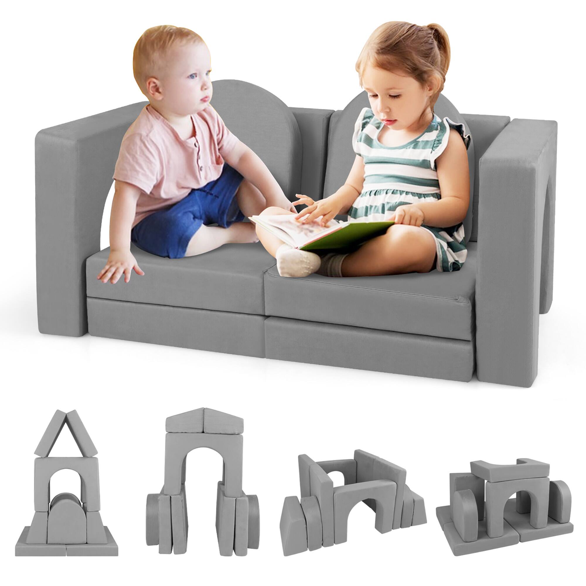 Alt View 9. Gymax - Gymax 8 PCS Modular Kids Play Couch Sofa w/ Suede Fabric Cover High-Density Foam Grey - Grey.