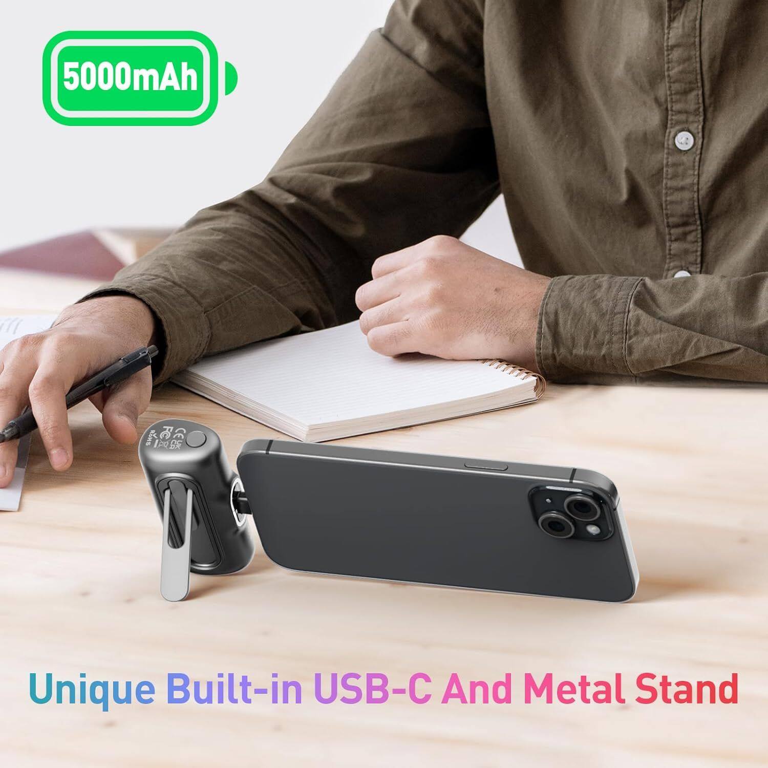 5000mAh  
Unique Built-in USB-C And Metal Stand