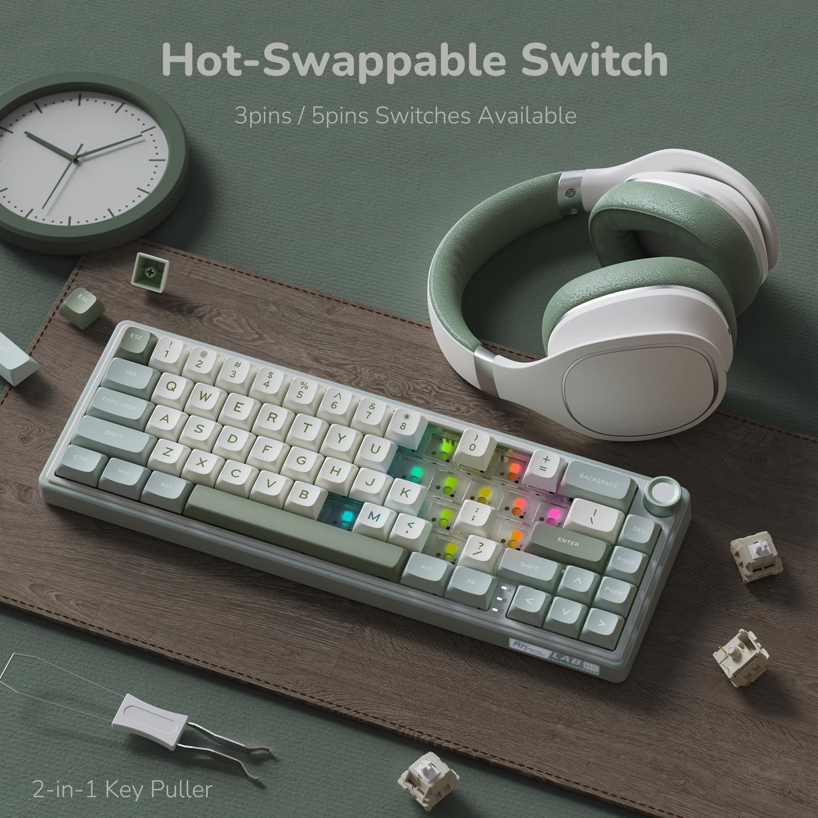 Hot-Swappable Switch  
3pins / 5pins Switches Available  

2-in-1 Key Puller