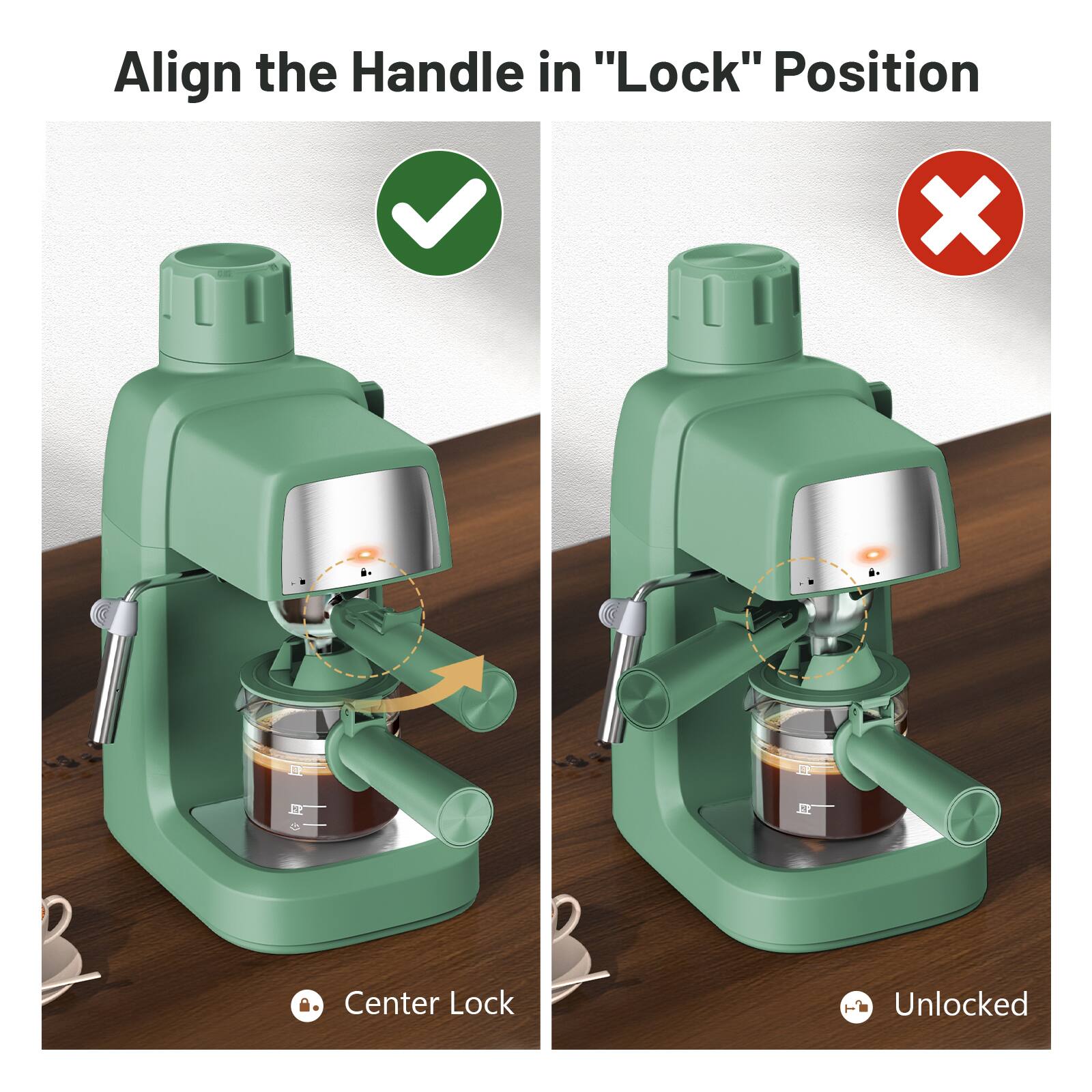 Align the Handle in "Lock" Position

- Center Lock
- Unlocked