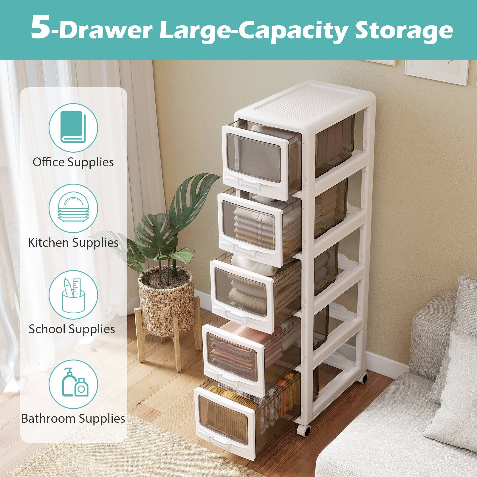 5-Drawer Large-Capacity Storage

- Office Supplies
- Kitchen Supplies
- School Supplies
- Bathroom Supplies