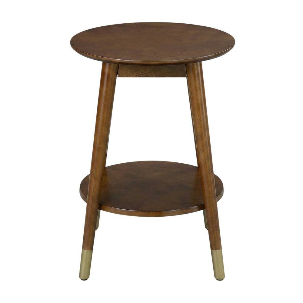 Angle. FurniFact - Round Mid Century End Table with Bottom Shelf for Living Room - Brown.