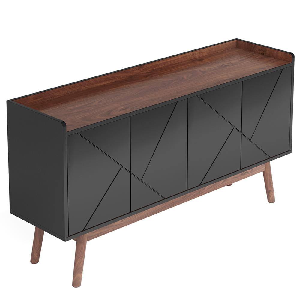 Left. Kadyn - Kadyn Sideboard Buffet Cabinet,Kitchen Storage Cabinet 55", Wood Credenza Kitchen Cabinet with Doors,Black - Black.