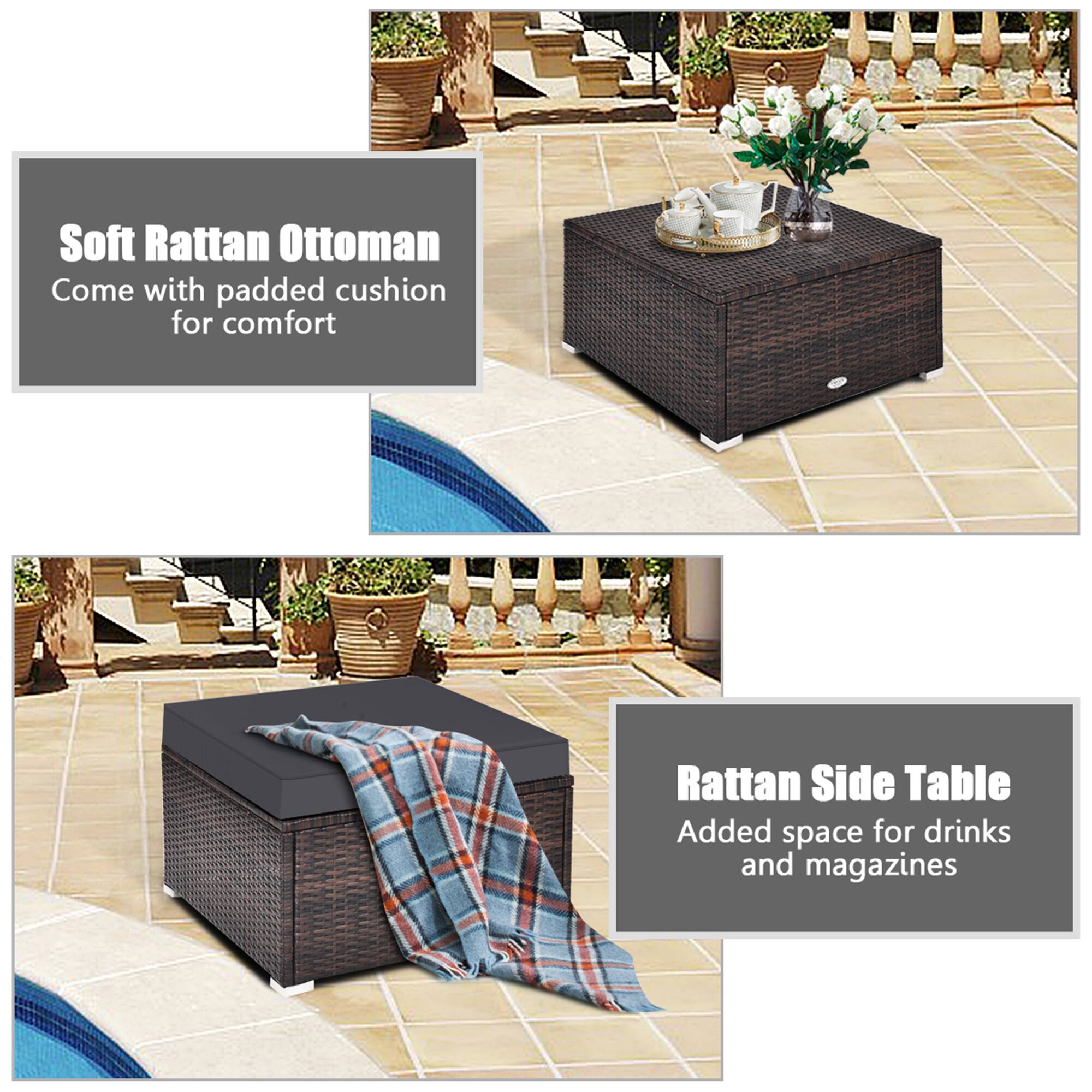 Soft Rattan Ottoman Come with padded cushion for comfort
Rattan Side Table Added space for drinks and magazines