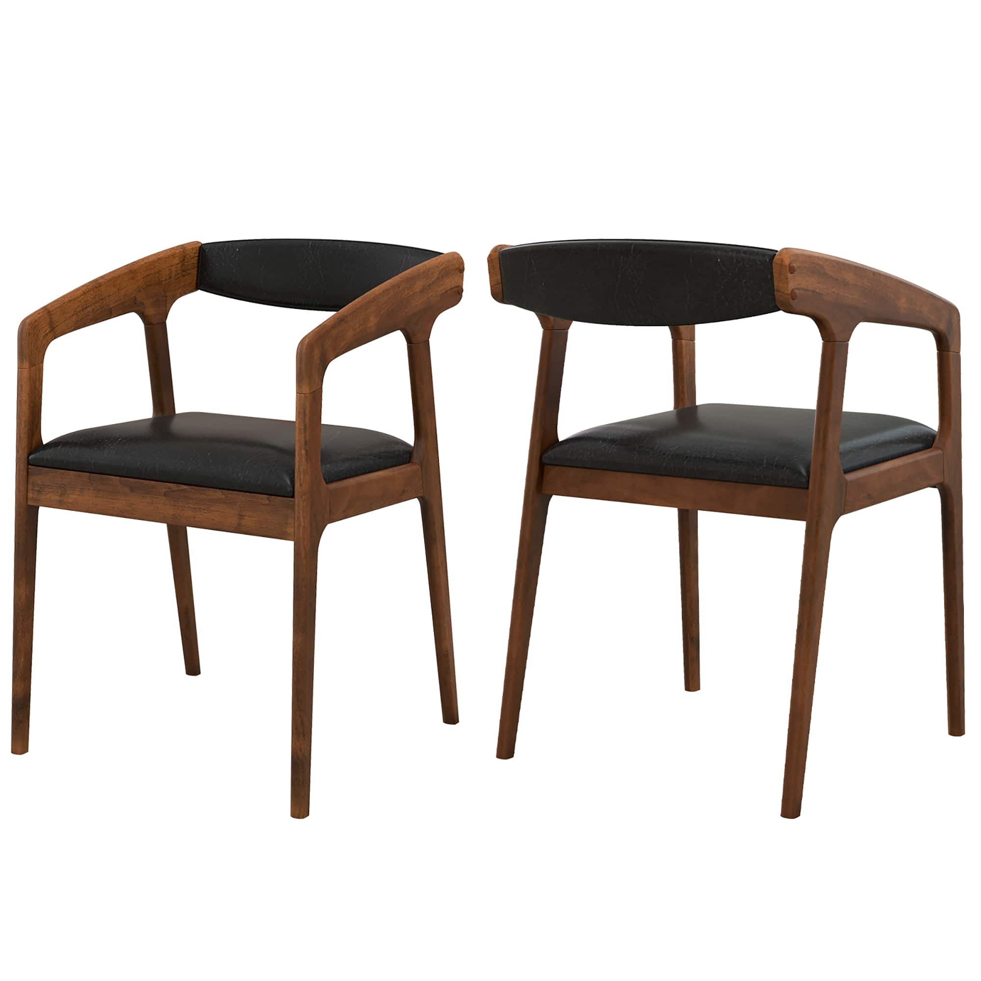 Gymax - Set of 2 Accent Chairs PU Leather Upholstered Armchairs w/ Cozy Backrest - Brown, Black