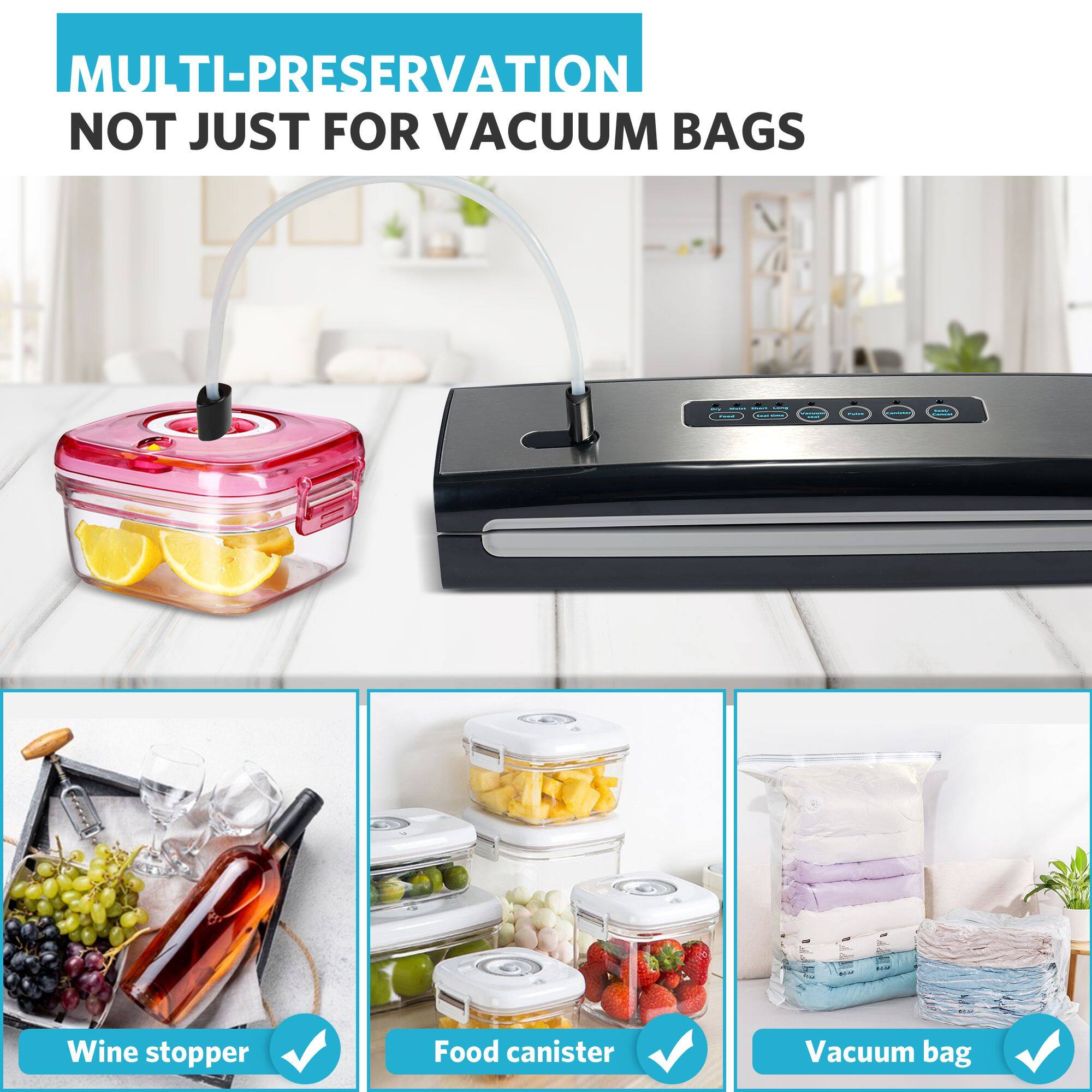 MULTI-PRESERVATION NOT JUST FOR VACUUM BAGS

- Wine stopper
- Food canister
- Vacuum bag