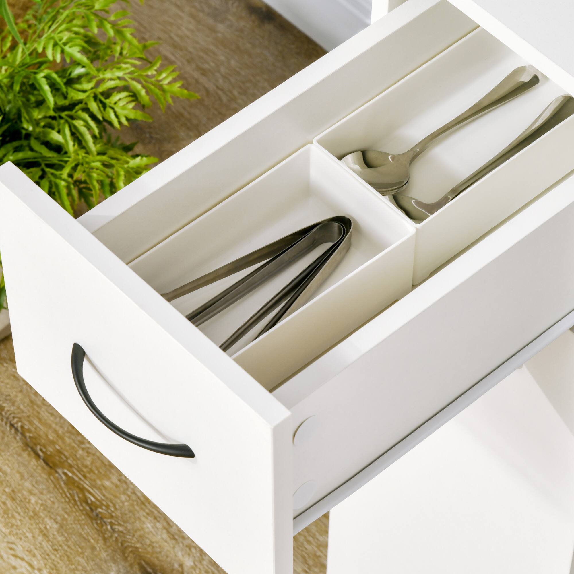 Alt View 4. Homcom - 3- tier Slim Storage Cart, Rolling Narrow Kitchen Cart on Wheels for Small Place, Slide Out Side Utility Cart - White.