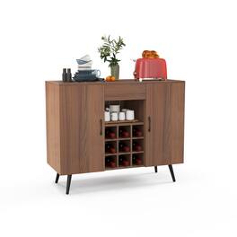 Ecooso - Mid-Century Sideboard Buffet Storage Cabinet with 9-Bottle Wine Rack and Drawers - Brown
