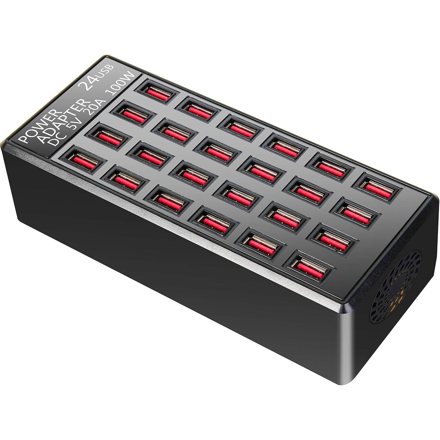 MOSZAR LLC - 100W 24-Port USB Fast Charging Station for Multiple Devices - Black