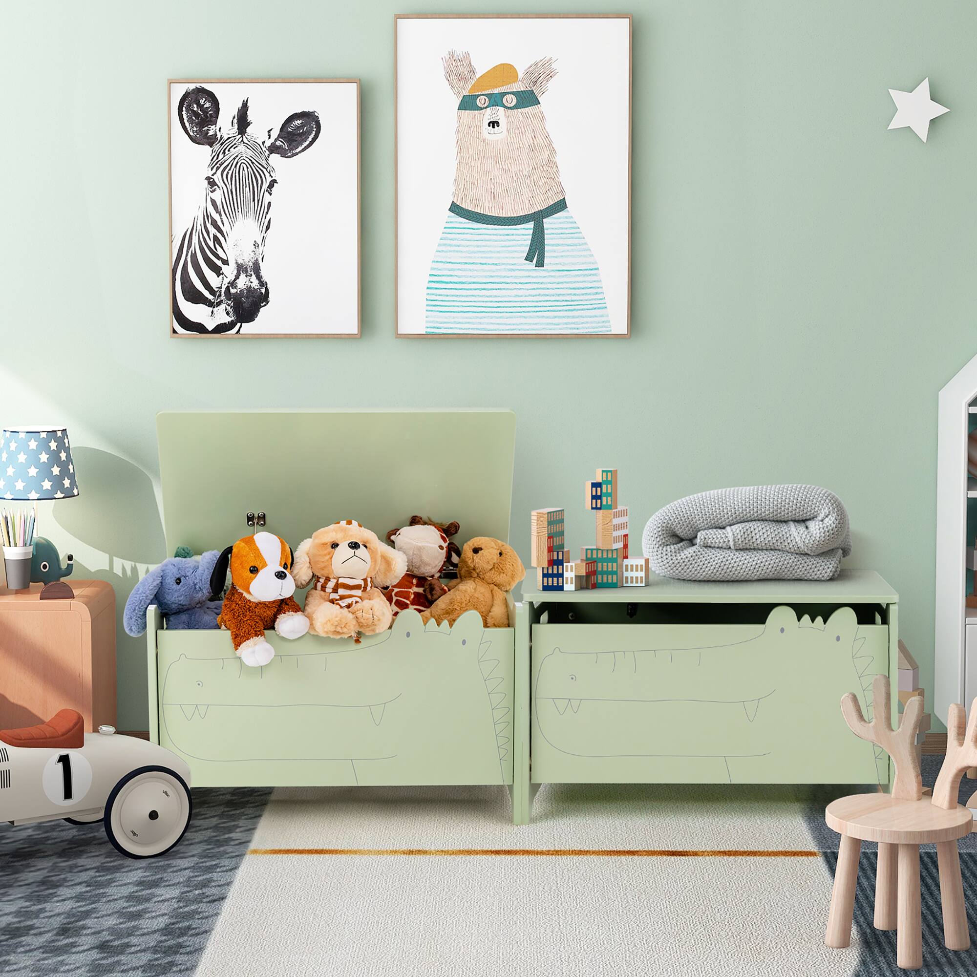 Alt View 2. Costway - Costway Kids Toy Box w/Safety Hinge Wood Storage Chest Flip-Top Storage Organizer - Green.
