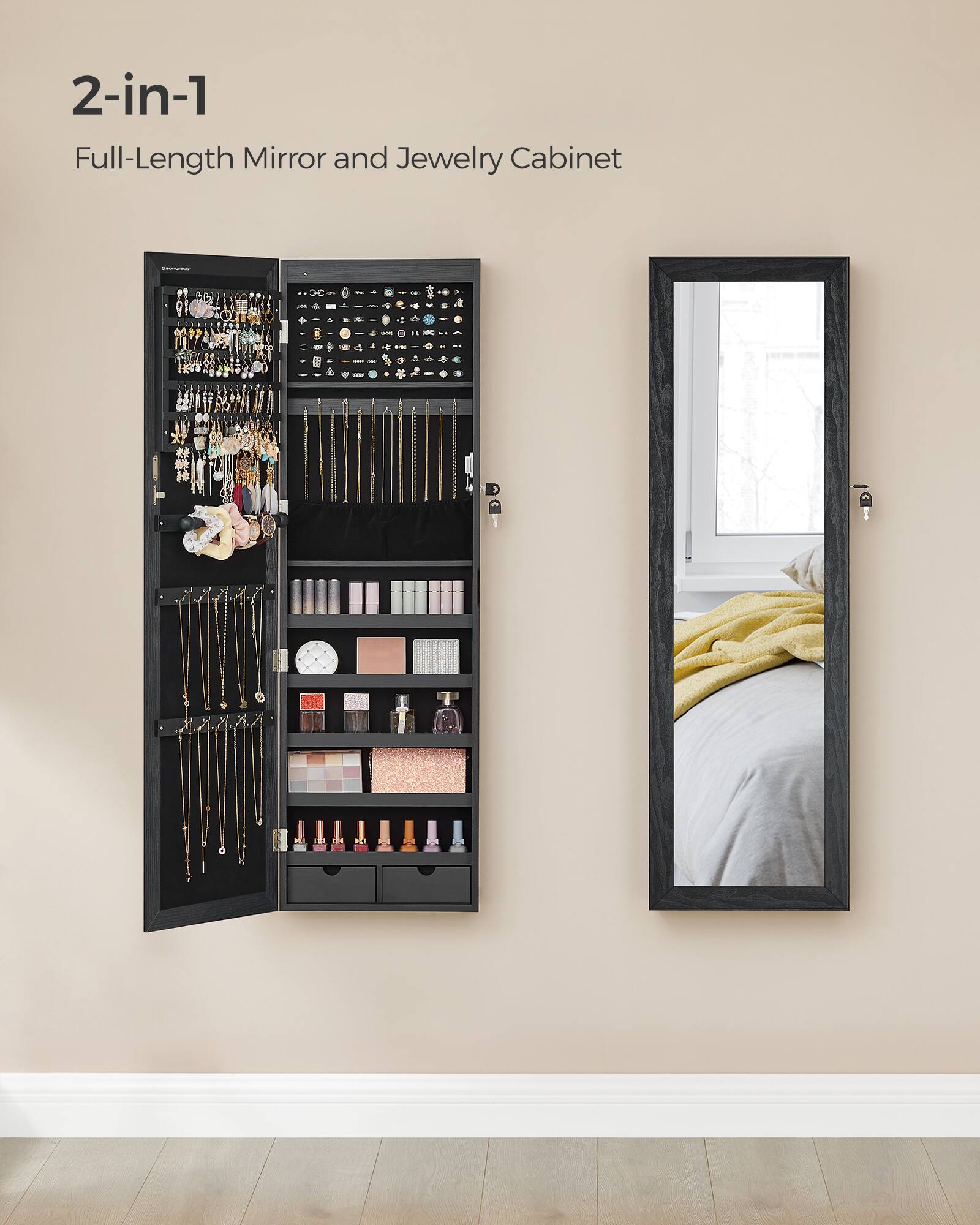 2-in-1 Full-Length Mirror and Jewelry Cabinet