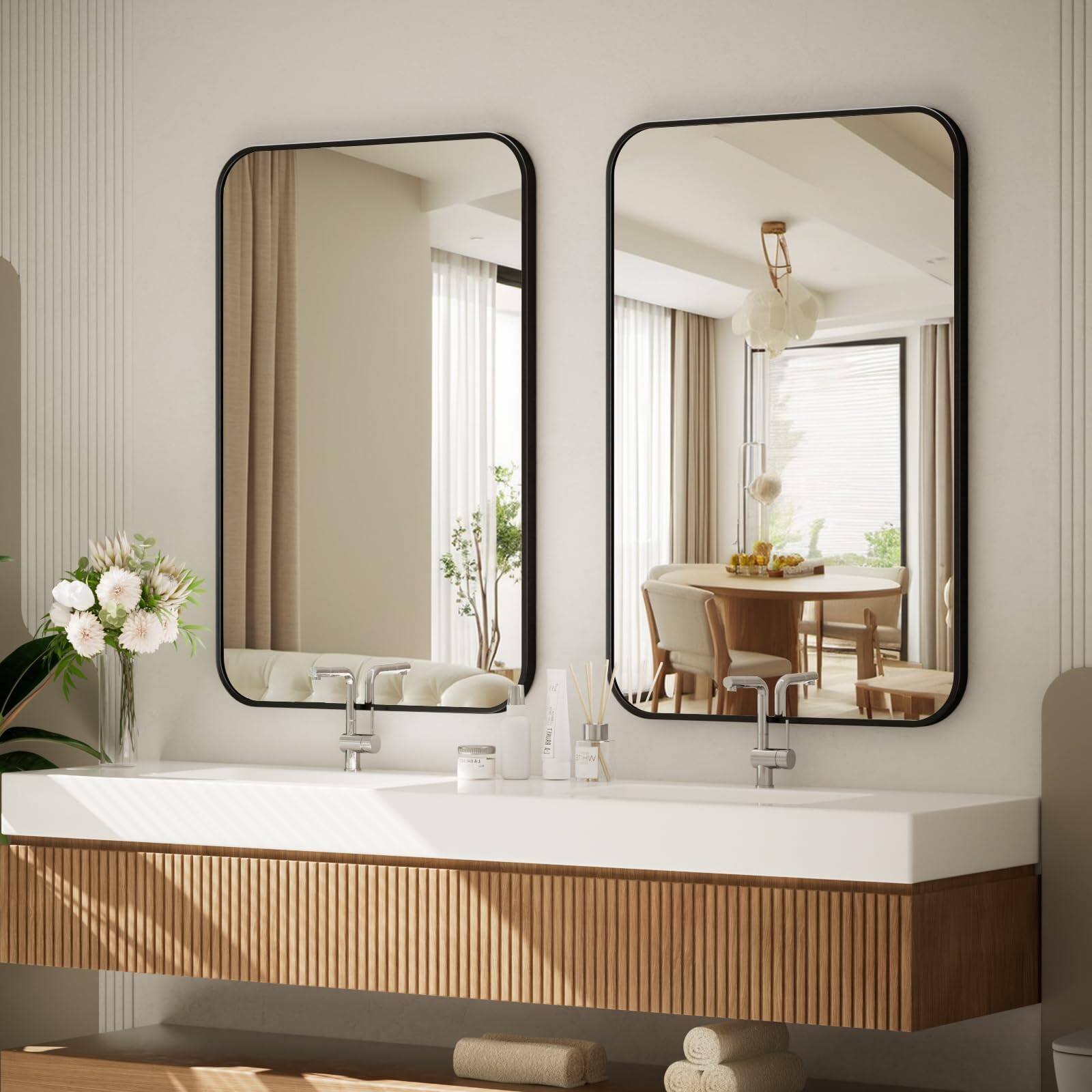 Alt View 2. Hirose Alice - Aluminum Alloy Frame Wall Mounted Bathroom Mirror With Rounded Corners fade resistant, durable, and a.
