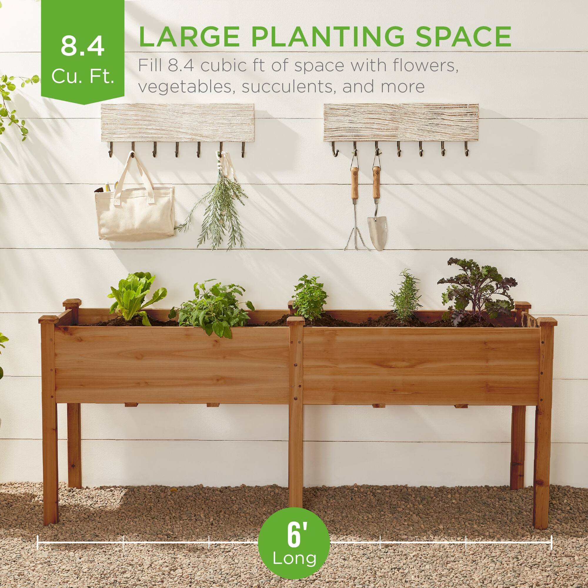 8.4 Cu. Ft.

LARGE PLANTING SPACE

Fill 8.4 cubic ft of space with flowers, vegetables, succulents, and more

6' Long