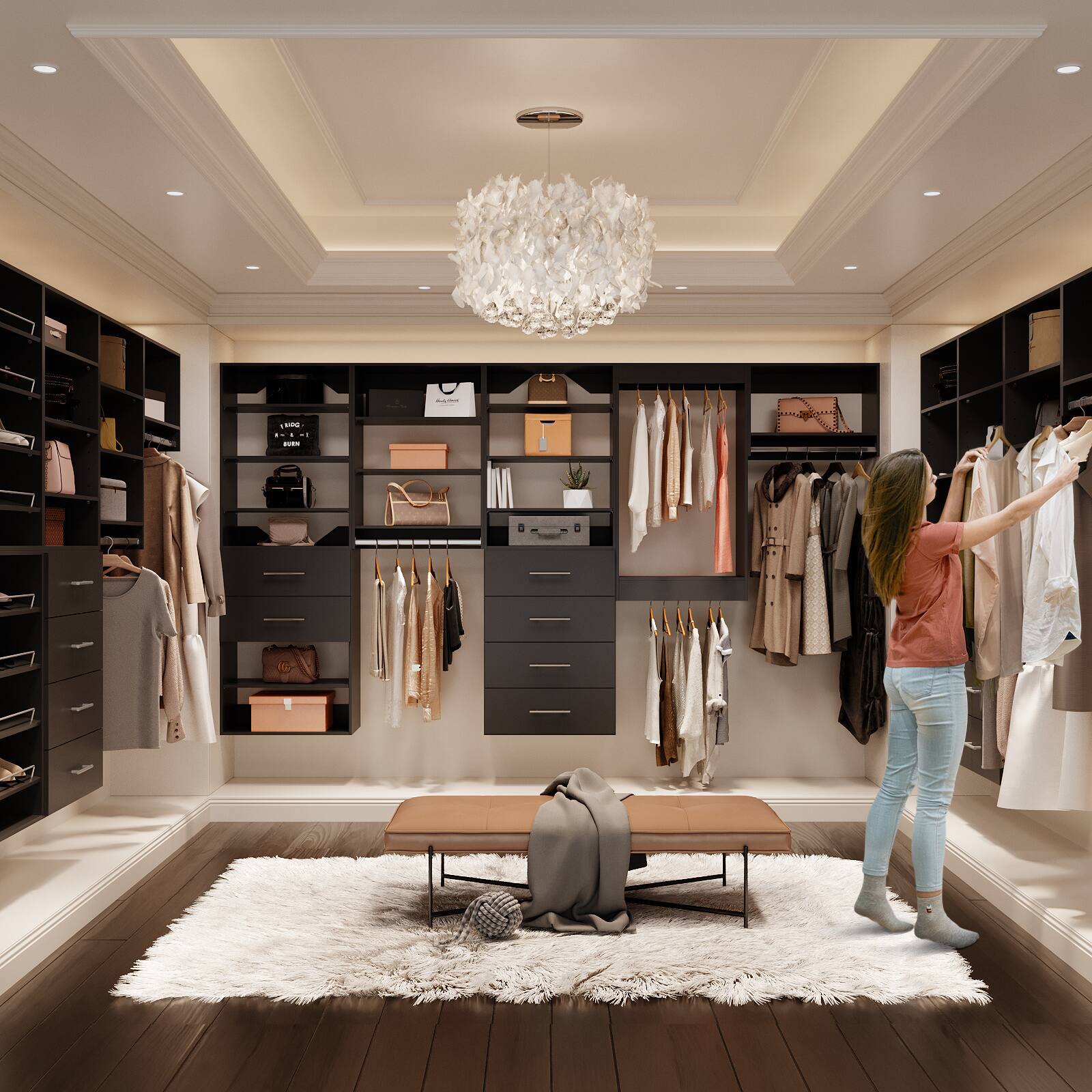 tom　クローゼット Roomtec 49 in Black Modular Closet System Unit Customizable Wall