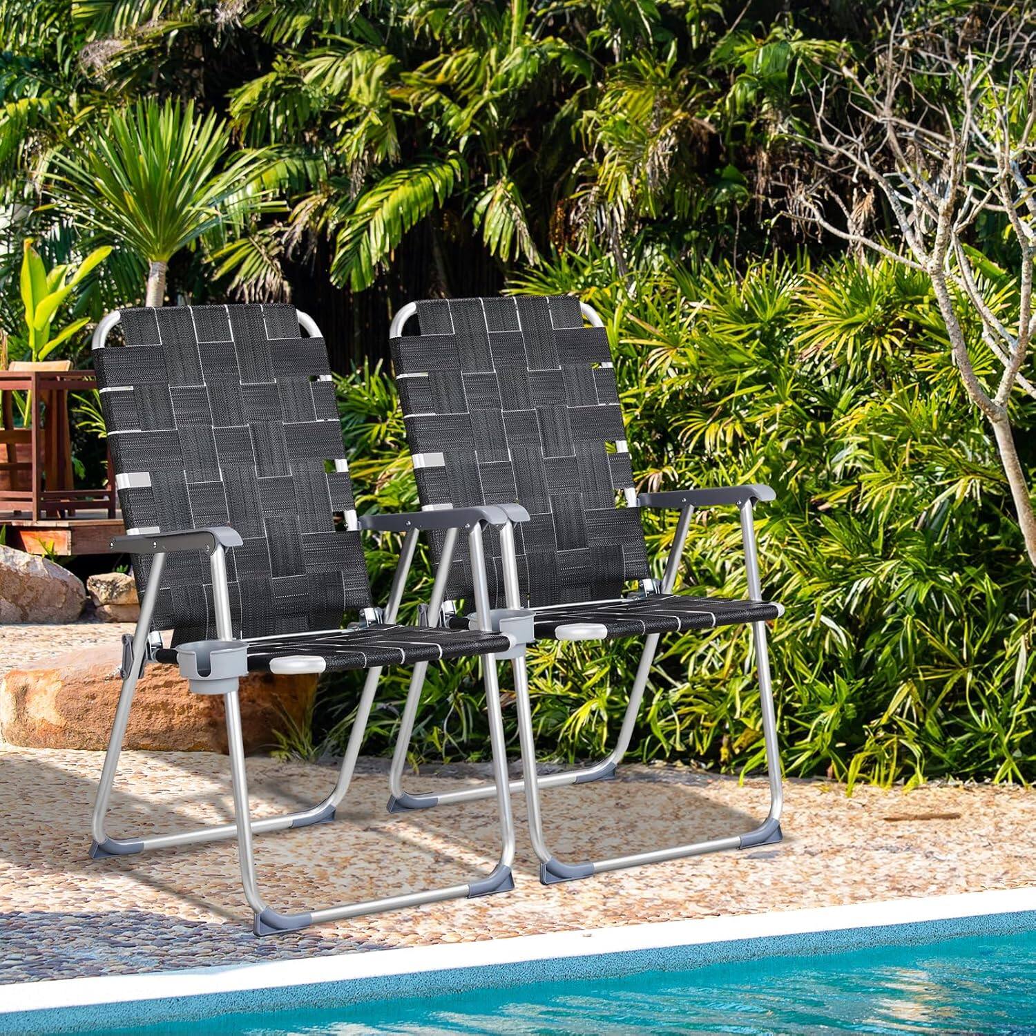Alt View 5. Winado - 2PCS 36in Portable Folding Aluminum Beach Chair with Cup Holder Webbed Beach Chair for Outdoor Camping Yard Garden Beach - Black.
